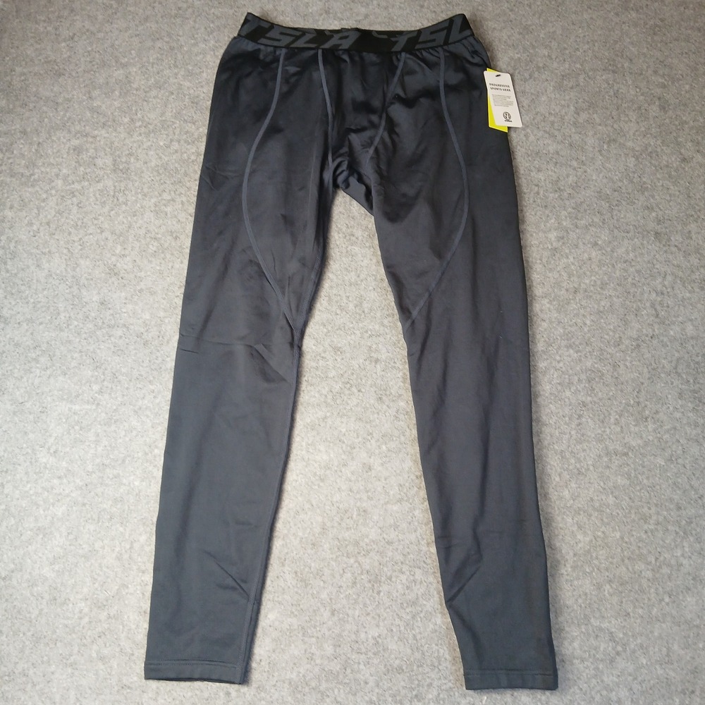 TSLA Compression Leggings Mens Large Gray Athletic Performance Training Tights